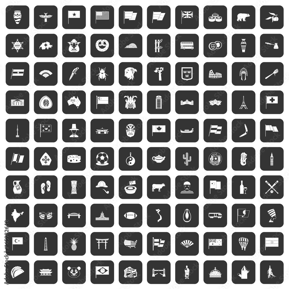 100 national flag icons set black 100 national flag icons set black