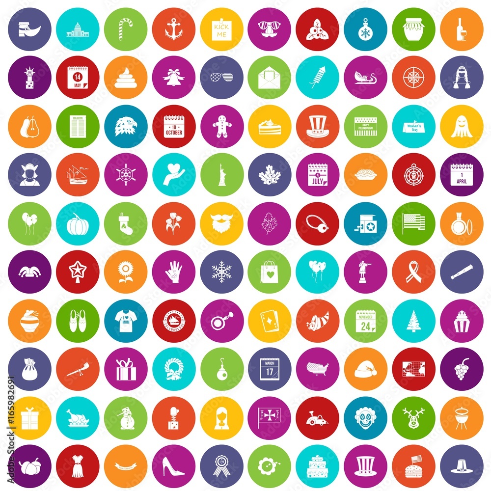 100 national holiday icons set color 100 national holiday icons set color