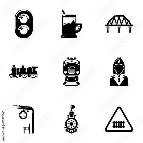 Railway steward icons set, simple style