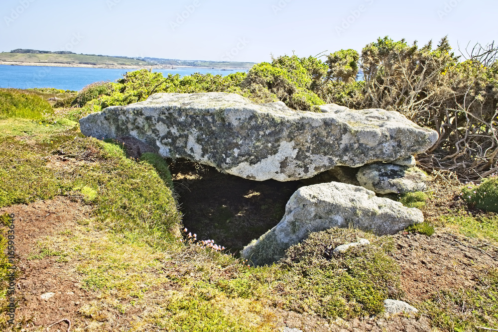 An ancient entrance grave or chambered tomb, Gugh, Isles of Scilly, Cornwall, England, UK.