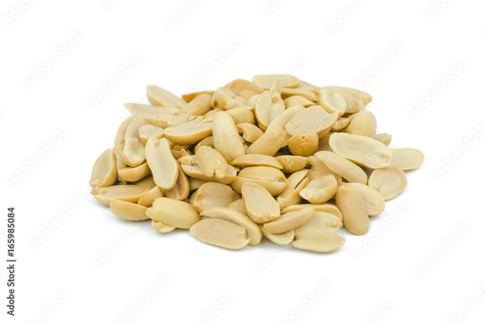 Arranged peanuts peeled and isolated on white background Arranged peanuts peeled and isolated on white background