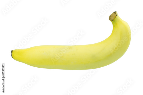 Single banana against white background