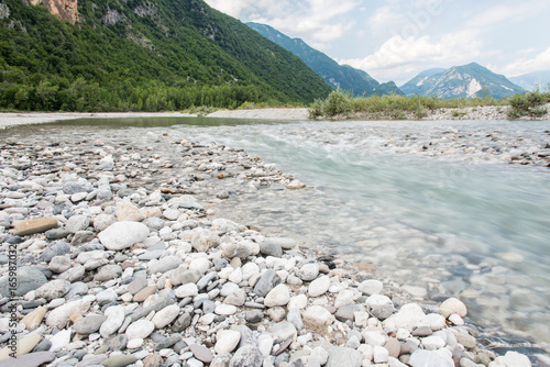 Landscapes and water features on the banks of the Tagliamento. Friuli