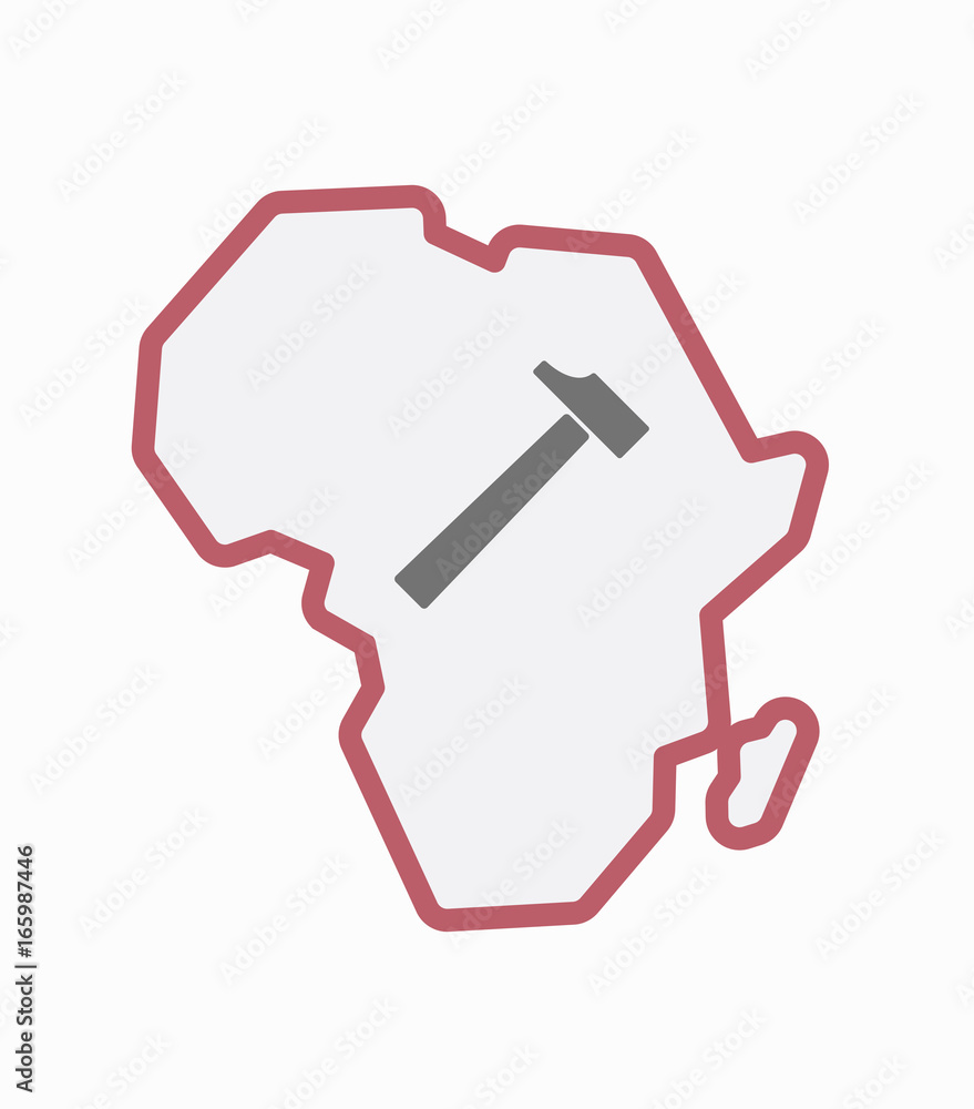 Isolated Africa map with a hammer