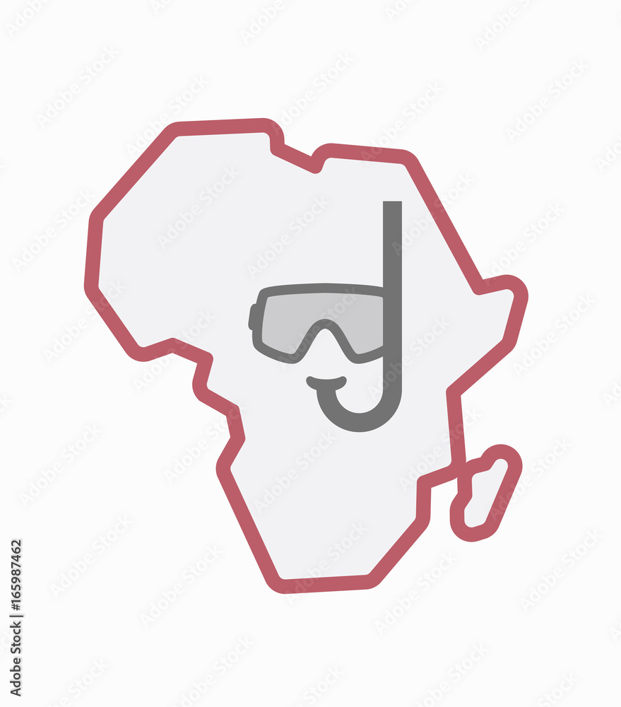 Isolated Africa map with a diving goggles Isolated Africa map with a diving goggles
