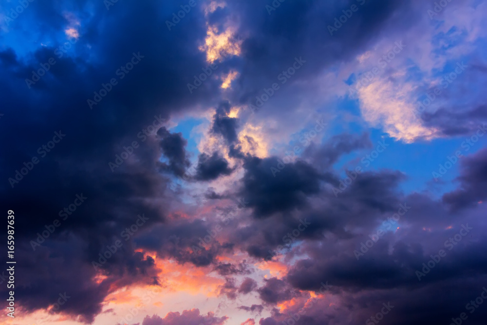 natural background of sky with clouds after a storm at sunset