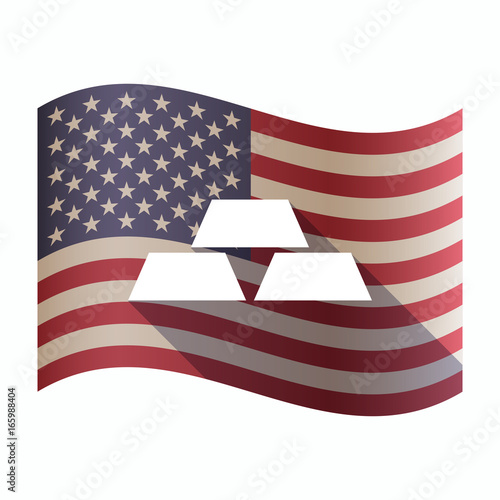 Isolated  USA flag with three gold bullions