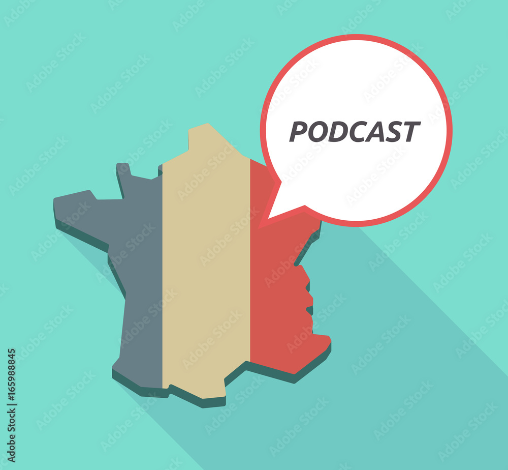 Long shadow France map with the text PODCAST Long shadow France map with the text PODCAST