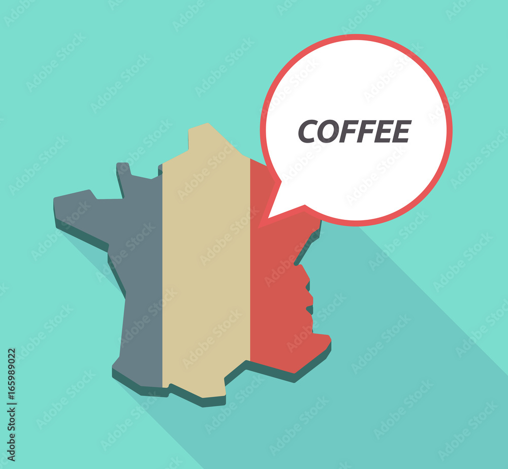 Long shadow France map with the text COFFEE Long shadow France map with the text COFFEE