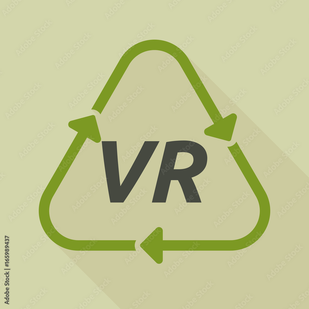 Long shadow recycle sign with the virtual reality acronym VR Long shadow recycle sign with the virtual reality acronym VR