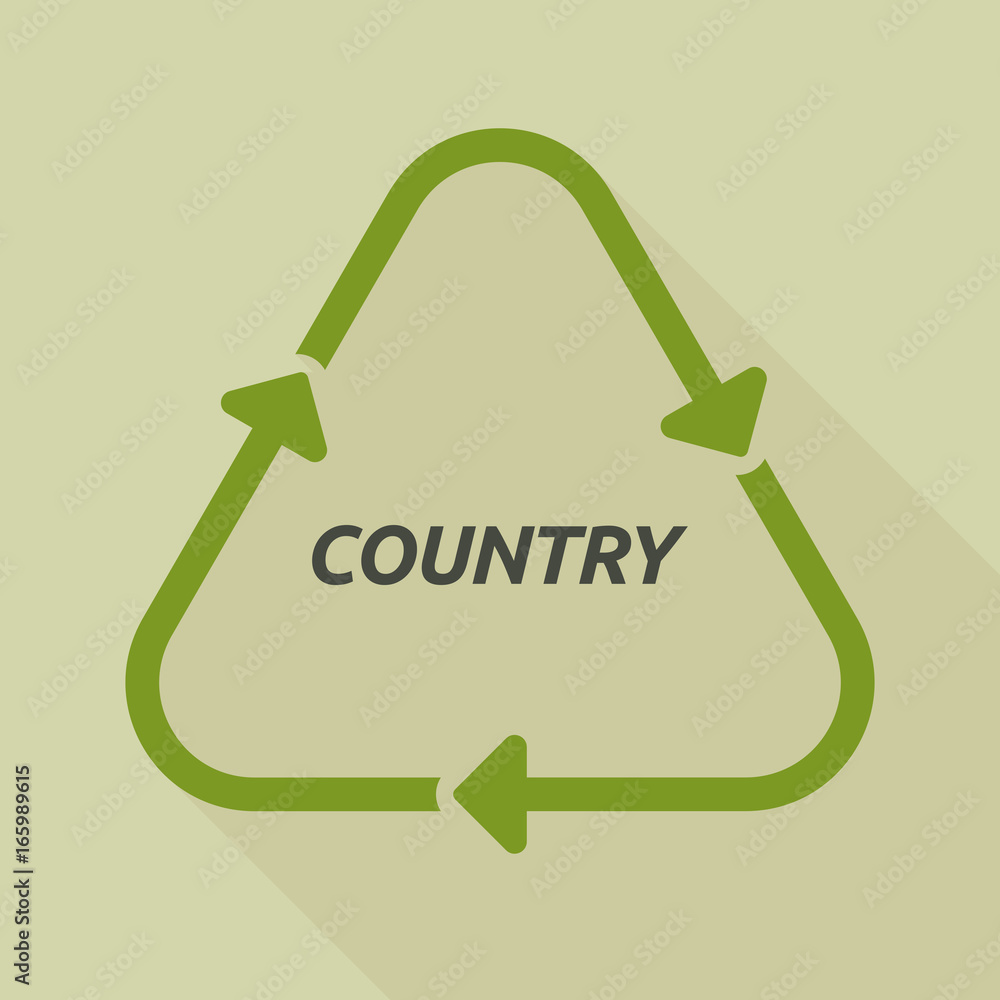 Long shadow recycle sign with the text COUNTRY Long shadow recycle sign with the text COUNTRY