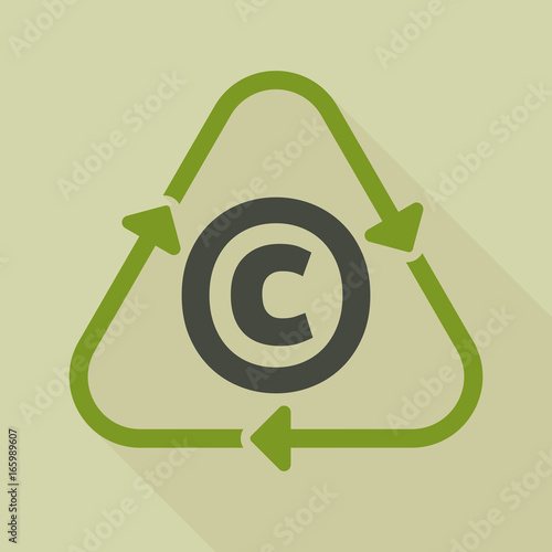 Long shadow recycle sign with    the  copyright sign