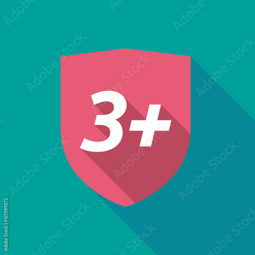 Long shadow shield with    the text 3+