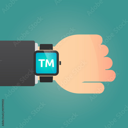 Hand with a smart watch and    the text TM