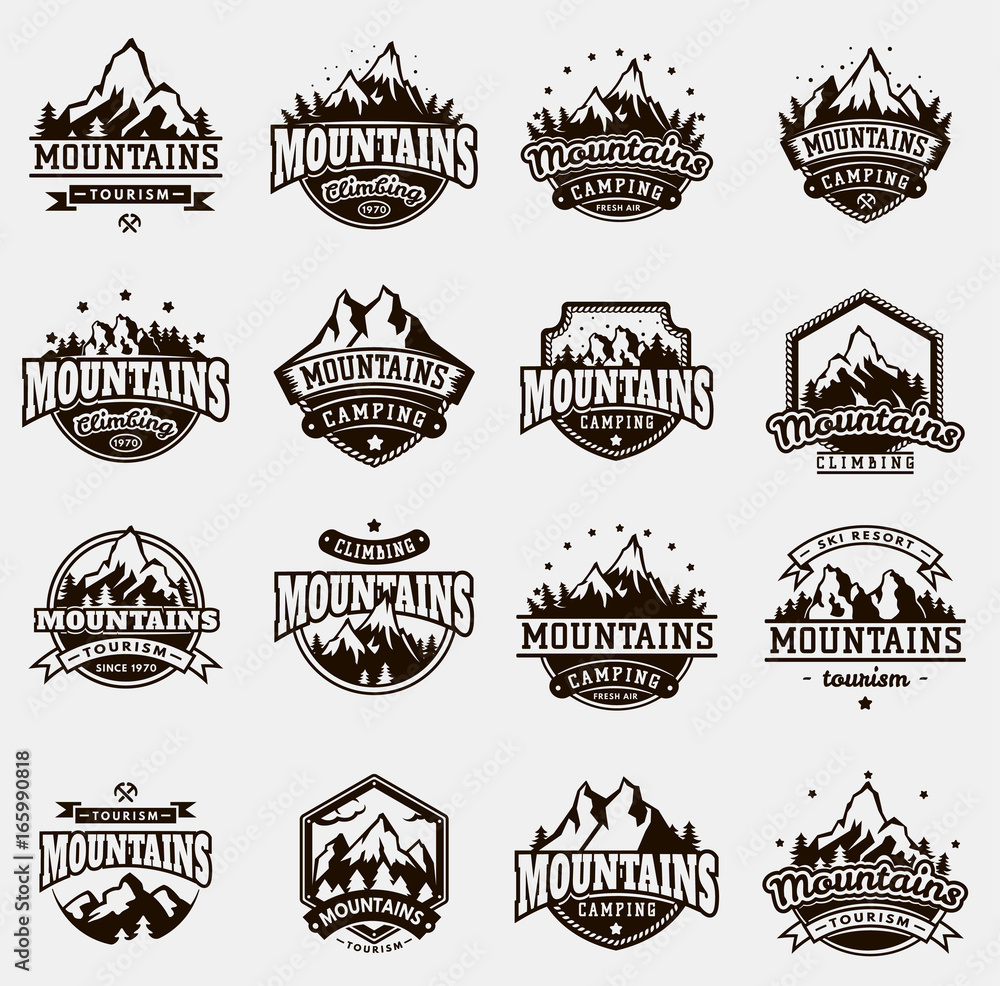 Mountain nature travel outdoor vector logo badge icons set