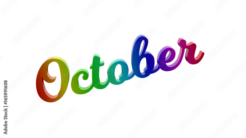 October Month Calligraphic Text Title 3D Letters Colored With RGB ...
