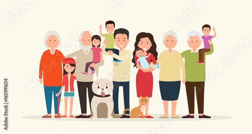 Big family together. Parents and children, grandparent along wit