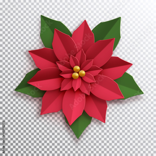 Christmas star. Paper poinsettia red flower. Vector illustration icon isolated.