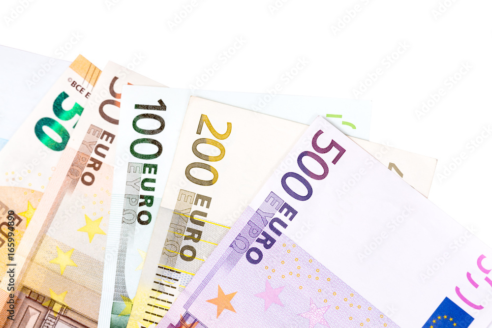 Euro banknotes located on white background. Euro banknotes located on white background.