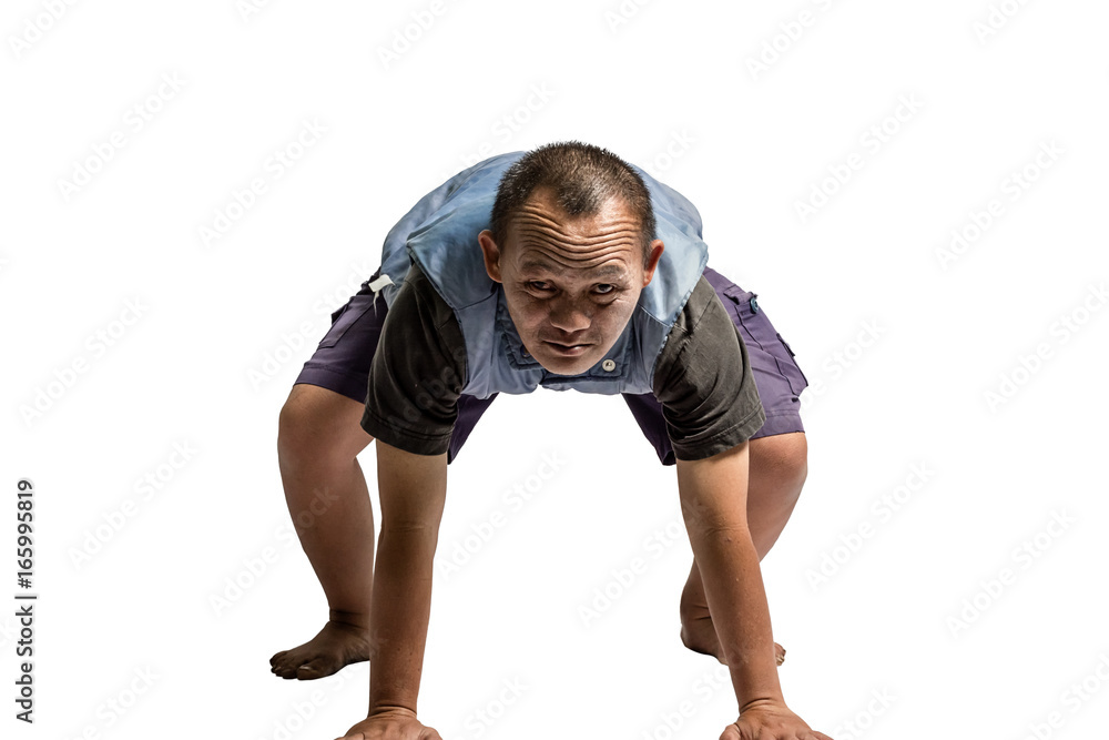 Portrait of a happy mature man dancing. Isolated on white background with copy space Portrait of a happy mature man dancing. Isolated on white background with copy space