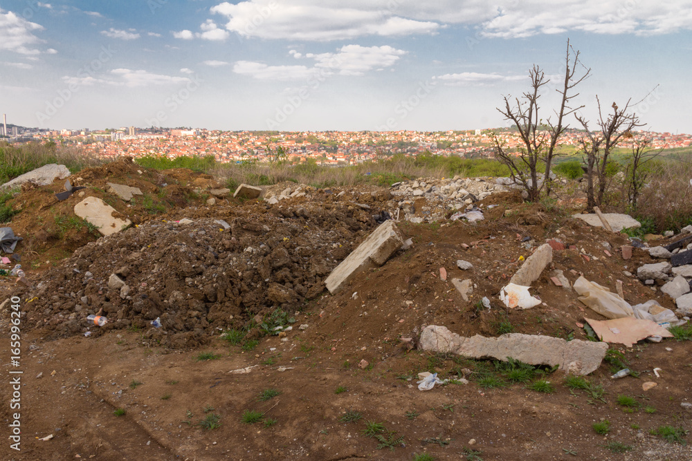 Wild landfill near the city. Human neglect