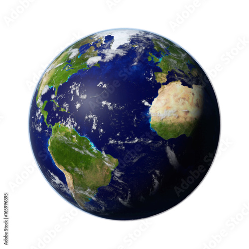 Fototapeta Naklejka Na Ścianę i Meble -  3d render, Earth isolated on white background showing Africa, Europe, North America and South America