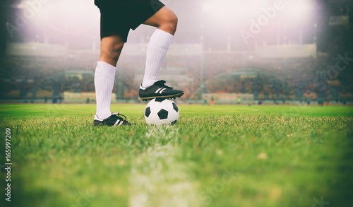 Fototapeta Naklejka Na Ścianę i Meble -  soccer or football player standing with ball on the field for Kick the soccer ball