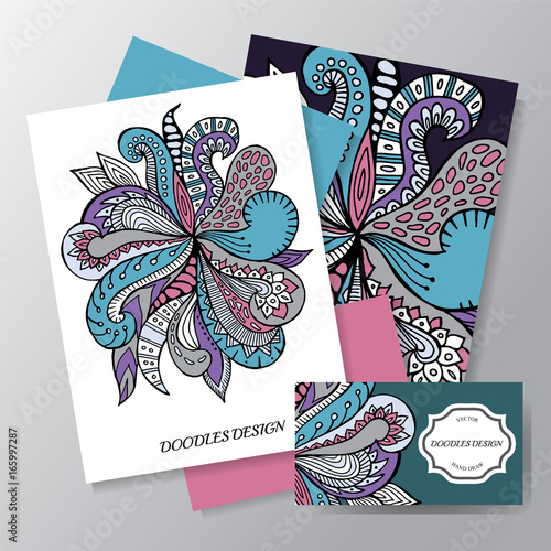stock vector floral card design.doodl pattern with wreath flowers and leaf. russian or orient style