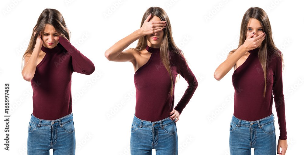 Young teenager girl covering her eyes Young teenager girl covering her eyes