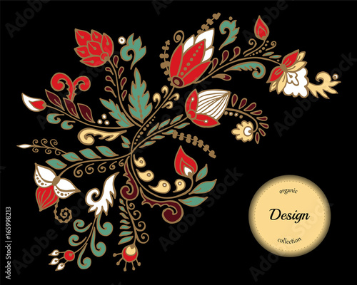 stock vector flowers and leaf ornament. oriental or russian pattern.necklace embroidery design