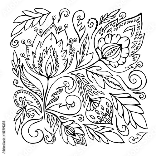 stock vector flowers and leaf ornament. oriental or russian pattern.necklace embroidery design