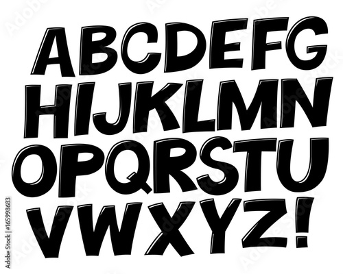 Comic black and white alphabet.  Vector set. Comic text. Comics book font.