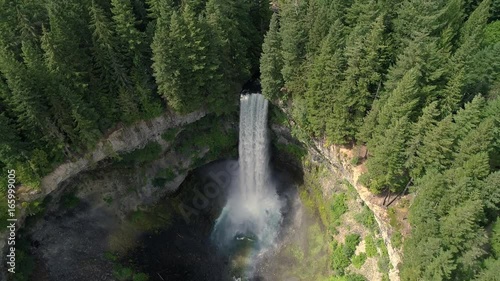Stunning Waterfall Aerial Flying Back Reveal of Tall Brandywine Falls by Whistler Canada