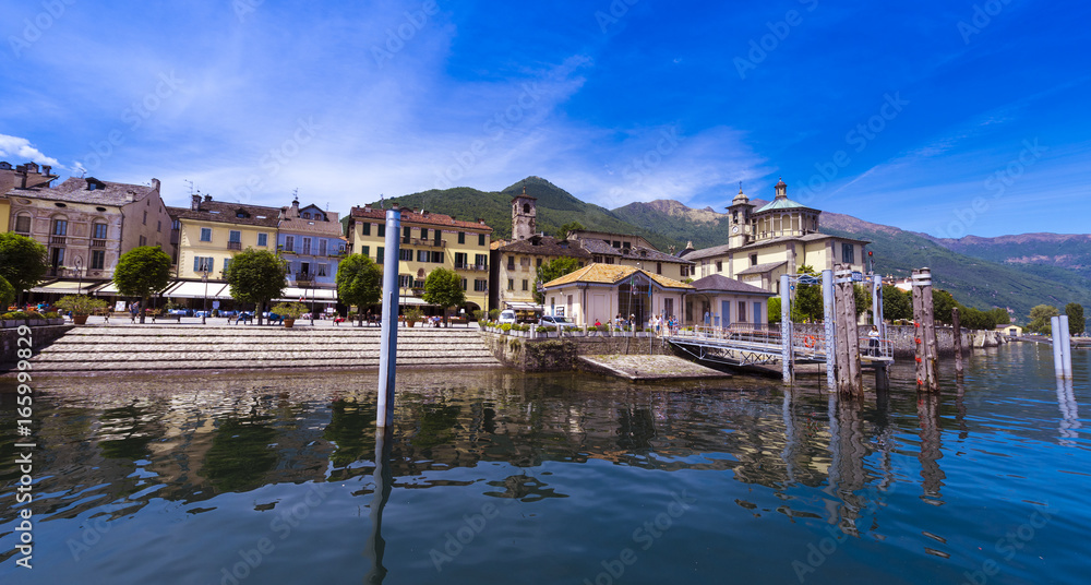View of the harbor and the promenade of Cannobio on Lake Maggiore - Lago Maggiore, Verbania, Piedmont, Italy