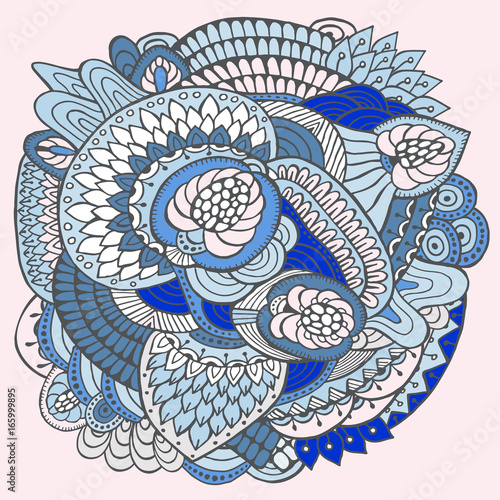 stock vector abstract hand draw flower and wave, doodle bouquet. oriental or arabic, russia textile design. template for card. banner