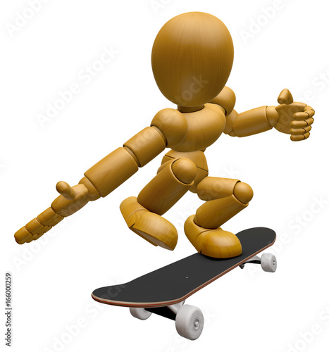 Obraz na płótnie 3D Wood Doll Mascot to play skateboard