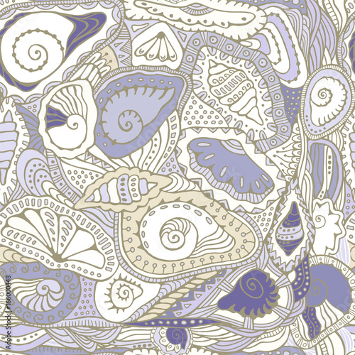 stock vector seashell seamless pattern. sea, summer background