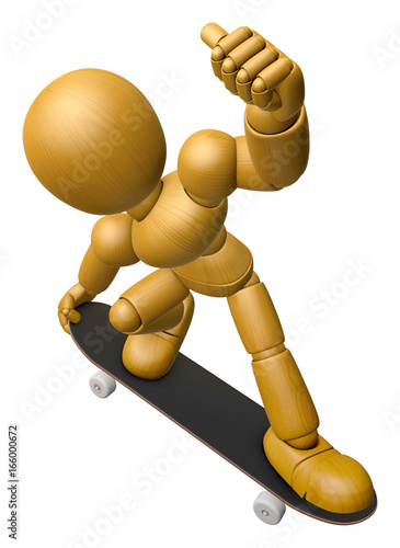 Canvastavla 3D Wood Doll Mascot to play skateboard