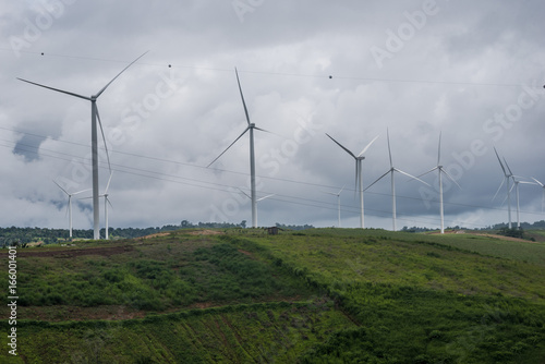 Wind turbine generator farm on storm day 