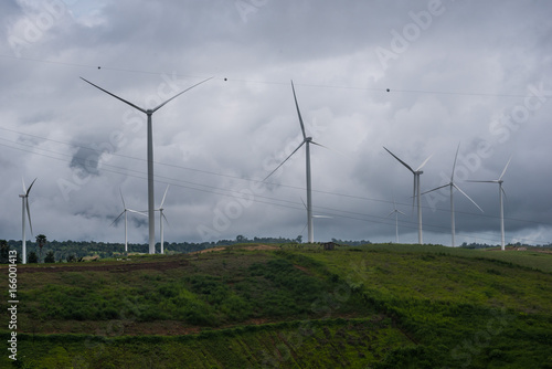 Wind turbine generator farm on storm day 