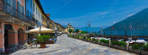 Piazza Vittorio Emanuele lll buildings and habor in Cannobio - Lago Maggiore, Verbania, Piemont, Italy