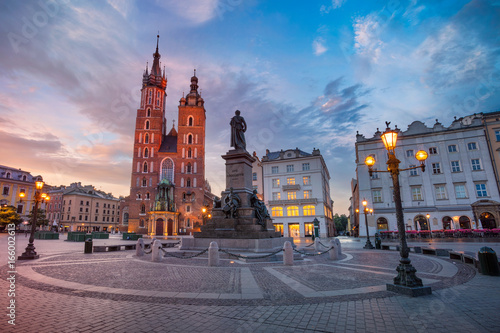 Krakow. Image of Market square Krakow, Poland during sunrise.
