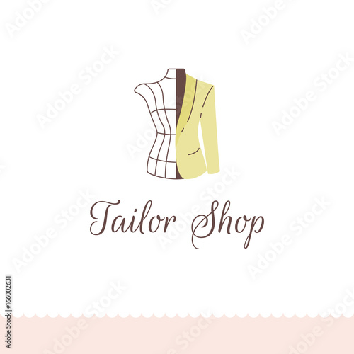 Logo for tailor shop, dressmakers salon, sewing studio, clothing store and fashion designer.
