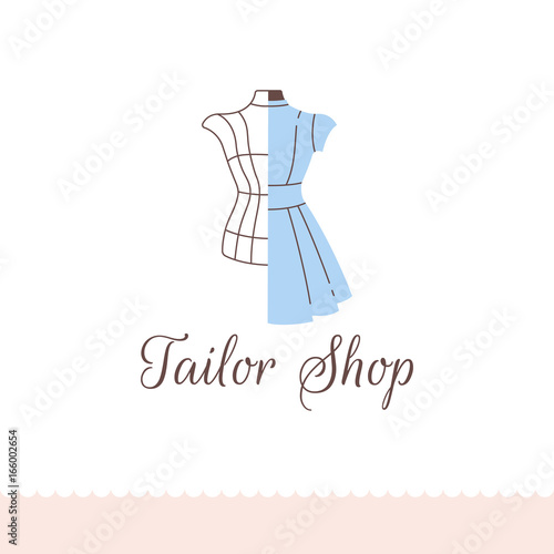 Logo for tailor shop, dressmakers salon, sewing studio, clothing store and fashion designer.