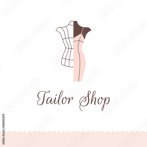Logo for tailor shop, dressmakers salon, sewing studio, clothing store and fashion designer.
