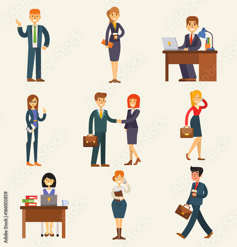 Business people vector set corporate teamwork happy office success business professional work person meeting businessman