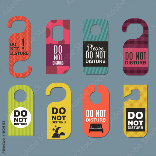 Please do not disturb hotel door quiet motel service room privacy concept vector card hang message .