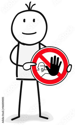 Figur zeigt auf Achtung halt Schild 