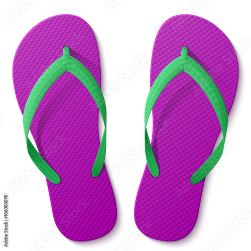Flip flops isolated on white background. Beach sandals, top view. Best vector illustration about footwear, recreation, travel, beach vacation, holidays, summer shoes