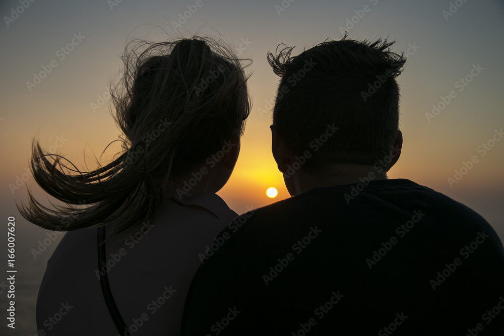 The young couple in the sunset. Shot in Portugal